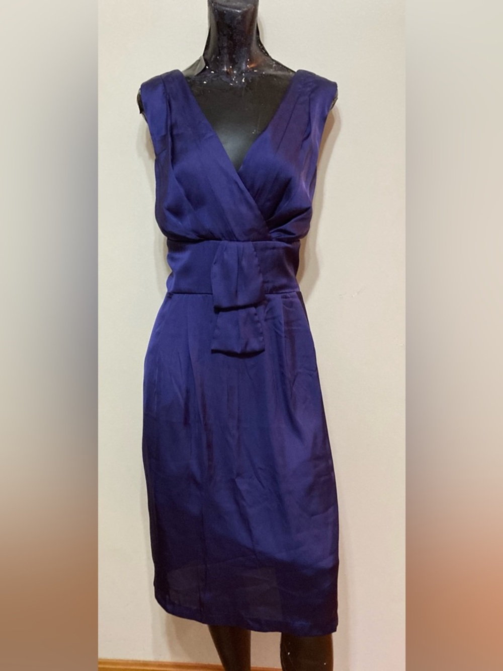 Sleeveless Deep Purple Faux Wrap Midi Dress. Item# TSd22